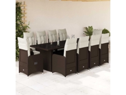 Conjunto de bistró de jardín de 11 piezas con cojines de mimbre marrón de DKD Home Decor