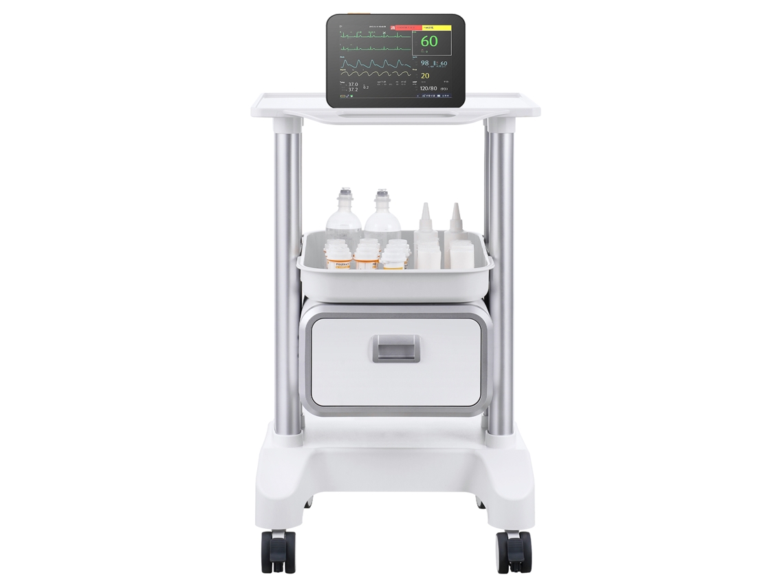 Carro Médico Móvil Succebuy De 2 Niveles Para Laboratorio, Con 1 Cajón Y 1 Bandeja Superior, Color Blanco