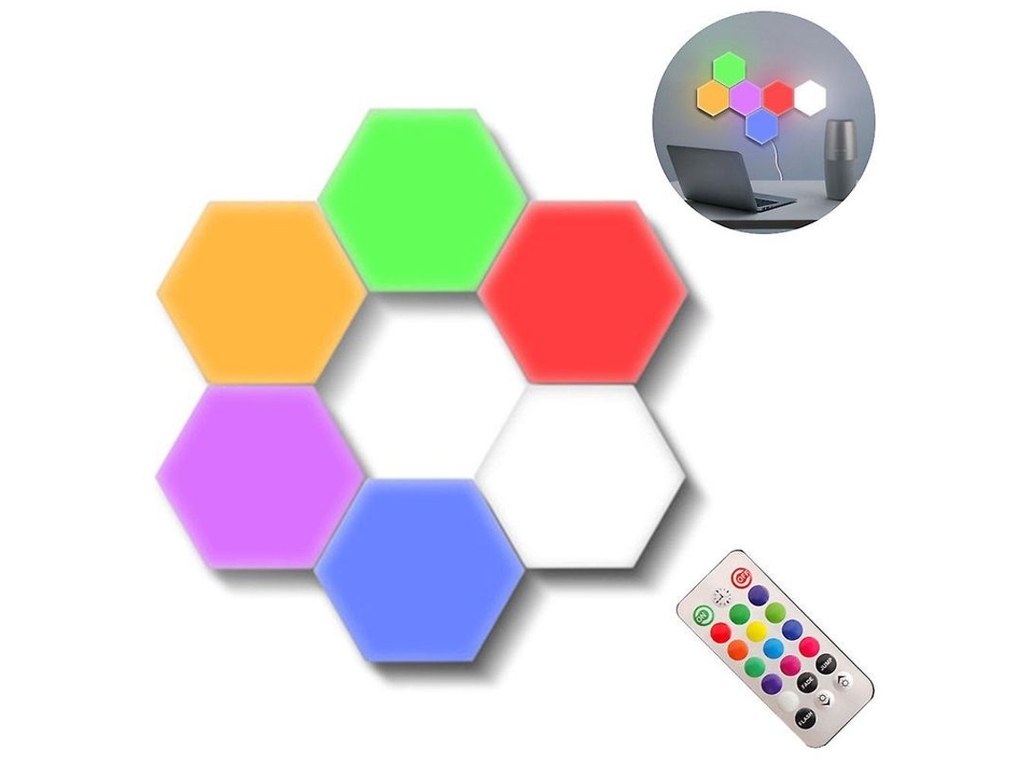 6 Pack Luces Pared Hexagonales Led Táctiles Modulares Con Control Remoto Para Sala Dormitorio Diy