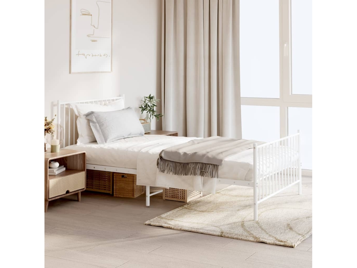Estructura Cama Sin Colchón Con Estribo Metal Blanco 107x203 Cm