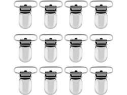 Paquete de 12 clips metálicos para chupetes de 20 mm. Accesorio para bebés.