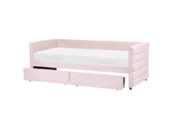 Cama De Dia Com 2 Gavetas Beliani Marray De Veludo Rosa 90x200