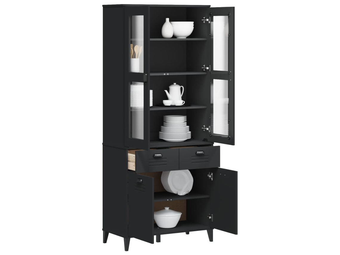 Aparador Alto Viken Madera Maciza De Pino Negro 80x40x190 Cm