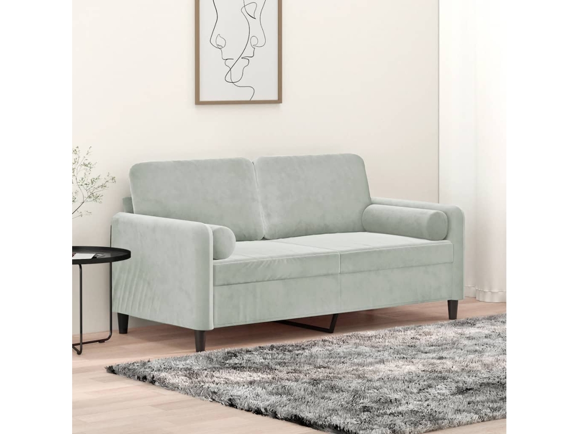 Sofá De 2 Plazas Con Cojines Terciopelo Gris Claro 140 Cm