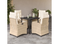 Juego de comedor de jardín de 5 piezas con cojines, mimbre sintético beige, Dkd Home Decor