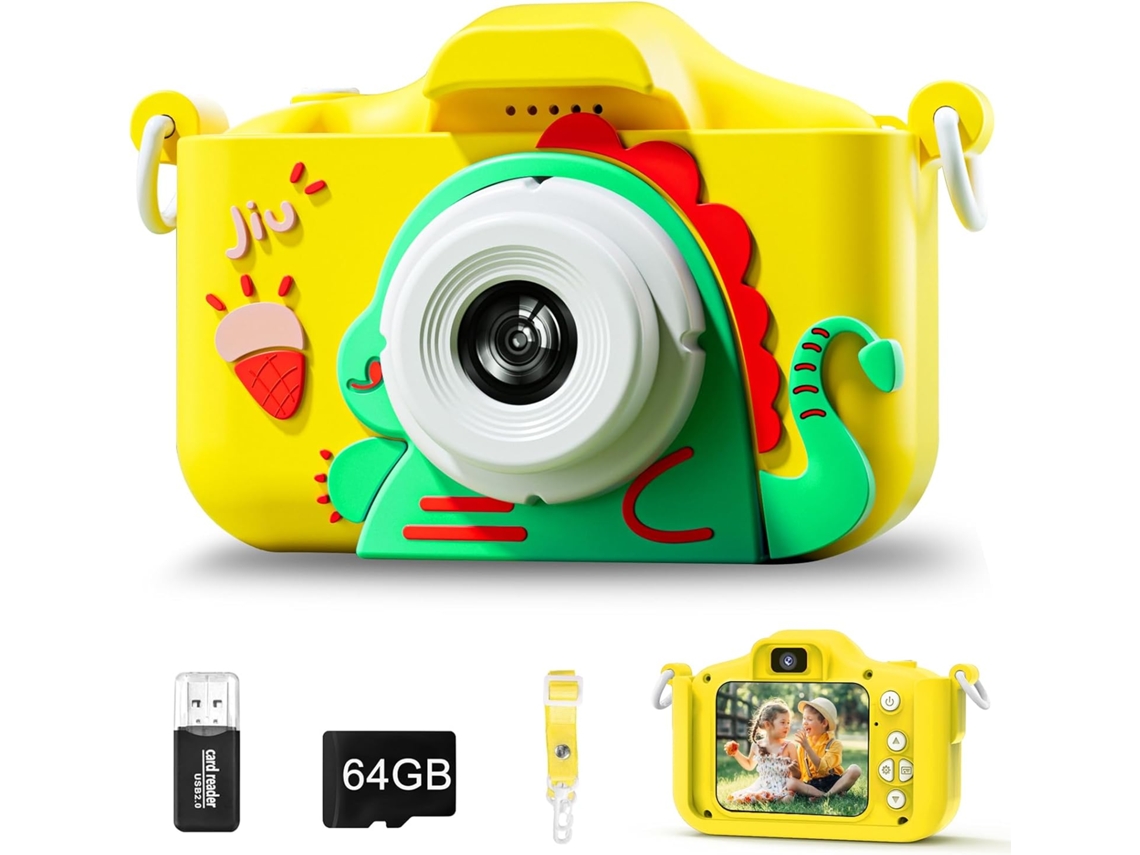 Câmera Digital Infantil 1080P Hd Tela Hd de 2.4 Polegadas Presente de Aniversário de Natal 64G/Amarelo GERTIZ