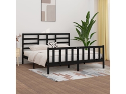 Estructura De Cama De Madera Maciza De Pino Negra 200x200 Cm