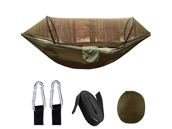 Hamaca De Camping Con Mosquitera, Tafetán De Nailon 210t, Apertura Rápida Automática Para Uso Exterior, 260 X 140 Cm, Color Verde Oliva.