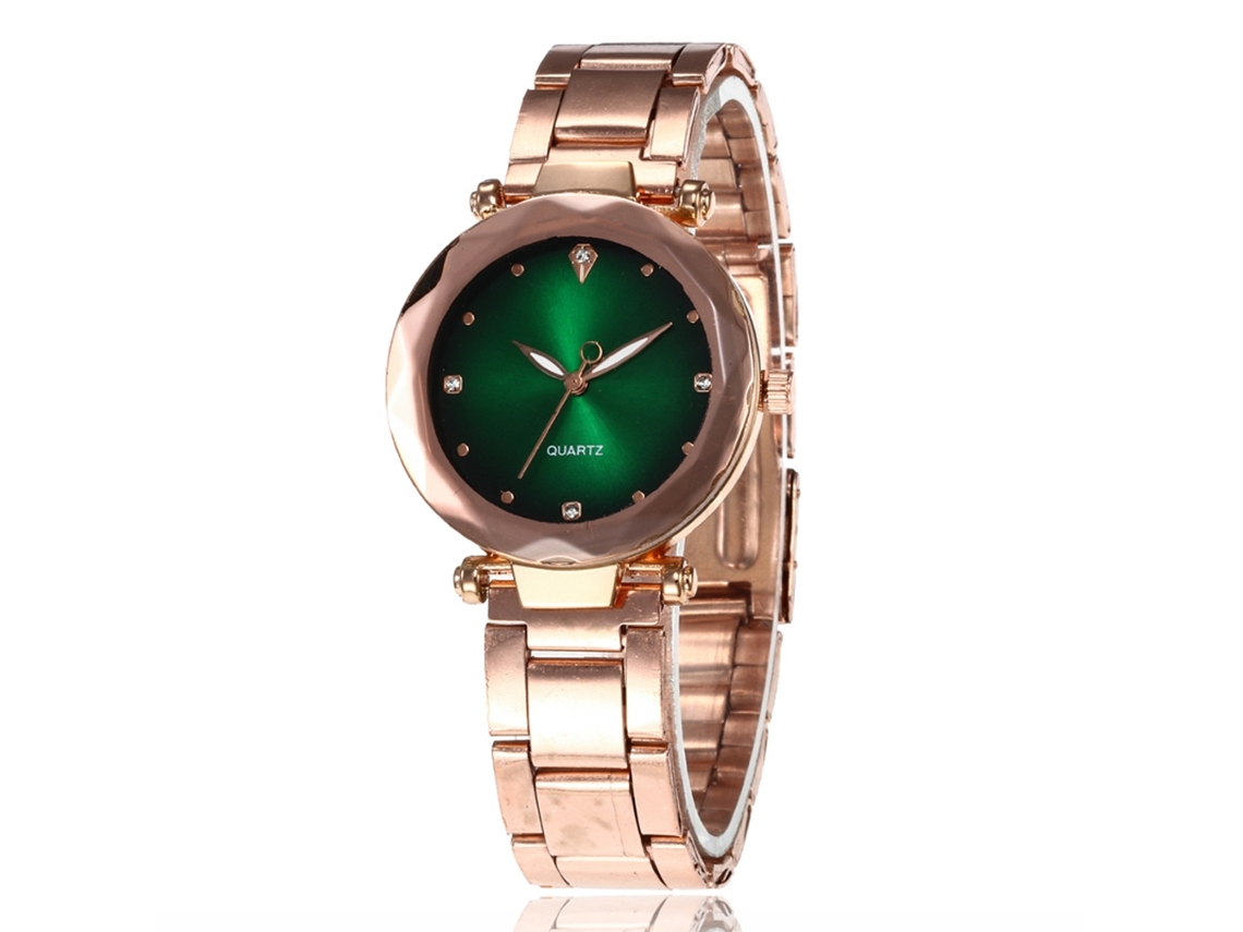 Reloj De Pulsera Analógico Unisex De Aleación Con Esfera Redonda, Movimiento De Cuarzo, Color Verde, Estilo Moderno.