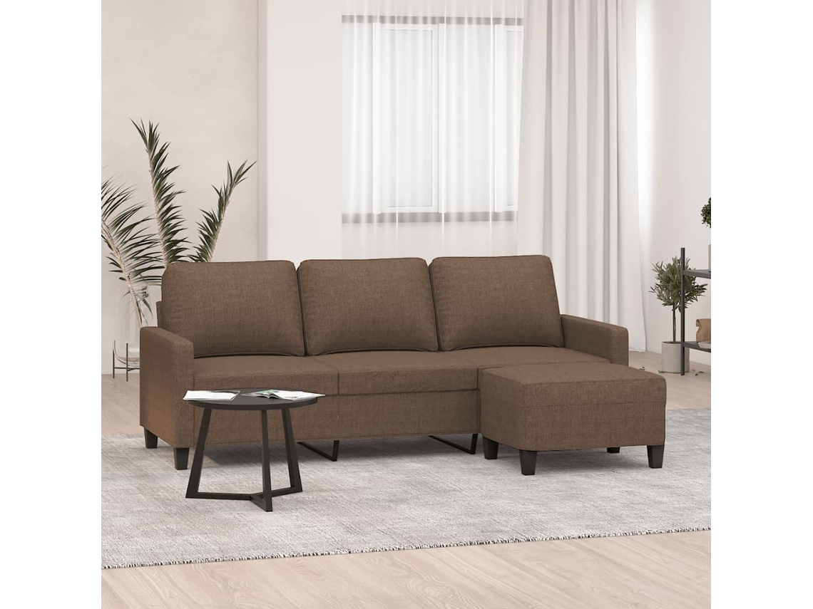 Sofá De 3 Plazas Con Taburete De Tela Marrón 180 Cm