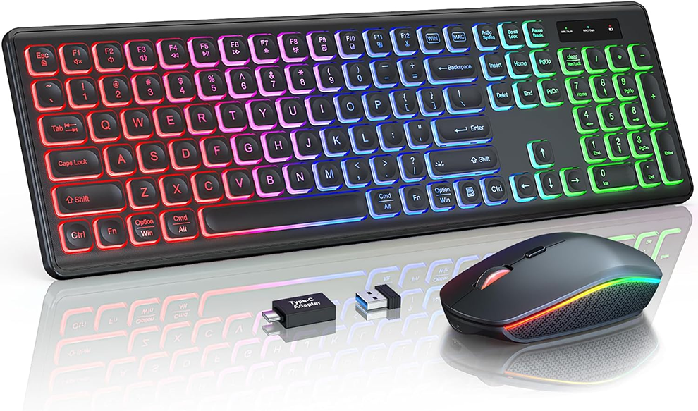 Combo De Teclado Y Mouse Inalámbricos Recargables (negro), Retroiluminado, 108 Teclas, Tamaño Completo