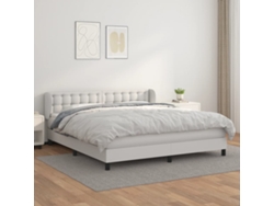 Cama Box Spring Con Colchón Cuero Sintético Blanco 160x200 Cm