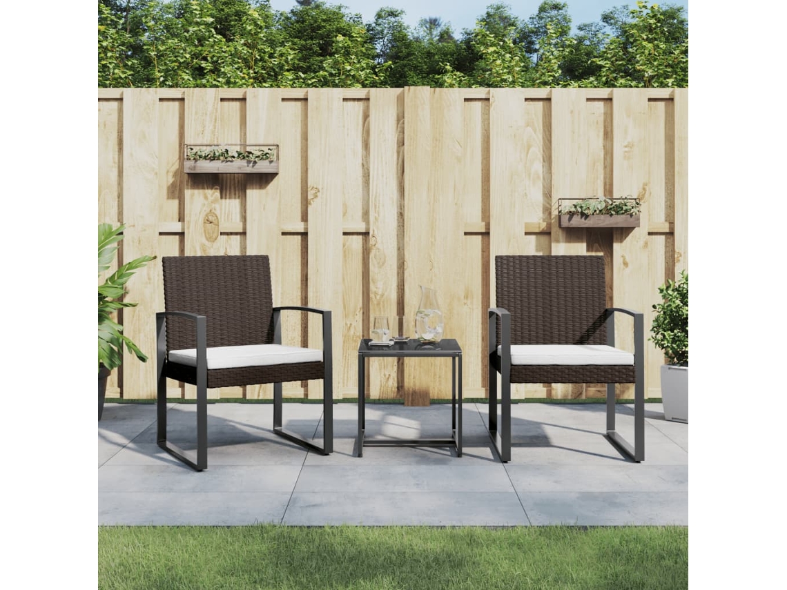 Juego de comedor de jardín con cojines de mimbre PP marrón, Dkd Home Decor