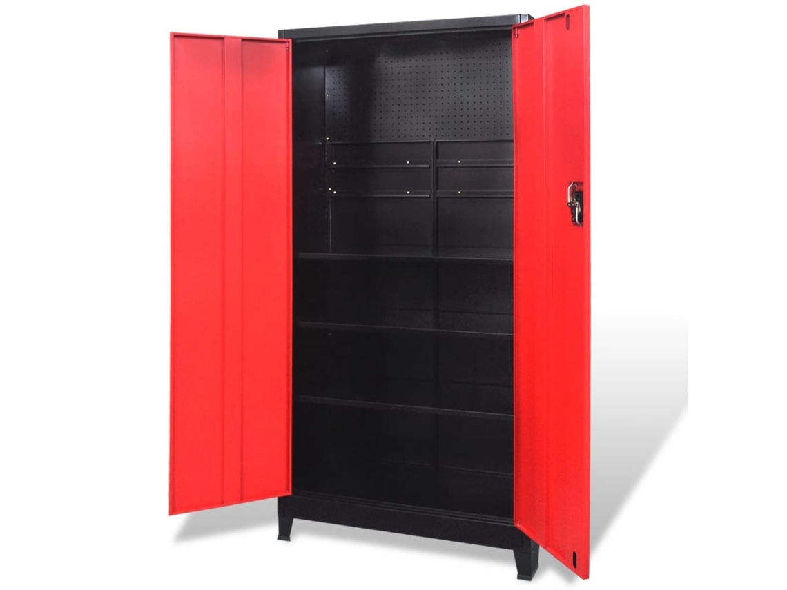 Armario para herramientas con 2 puertas, acero negro y rojo, 90x40x180 cm, MAISON EXCLUSIVE