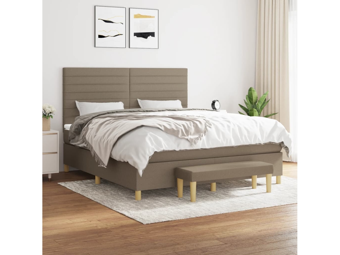 Cama Box Spring Con Colchón Tela Gris Taupe 160x200 Cm