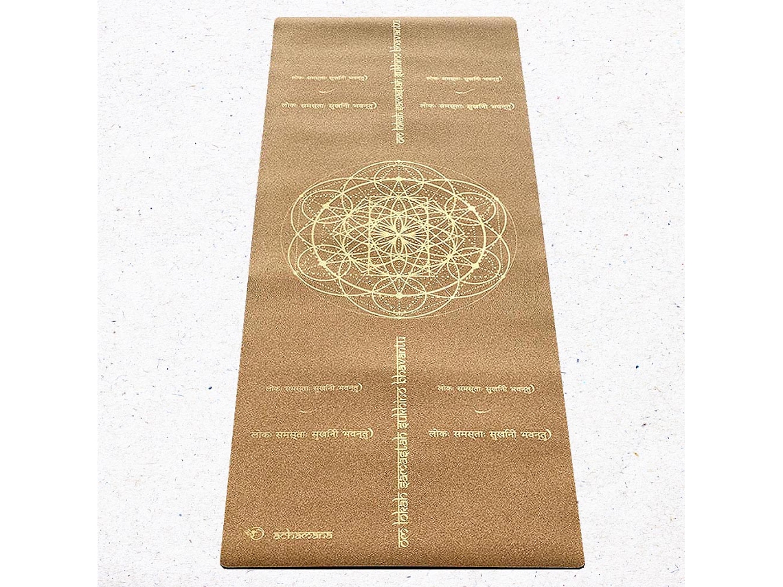 Tapetede yoga de caucho y corcho 5mmx68cmx1,83m Mantra de la paz oro viejo