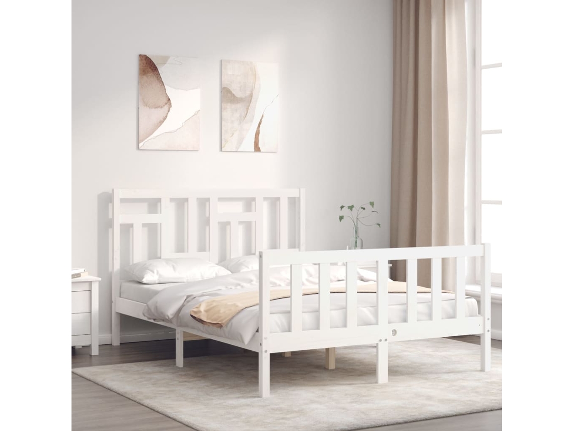 Cama De Matrimonio | Cama Para Adultos | Estructura De Cama Sin Colchón Madera De Pino Blanca 140x190 Cm
