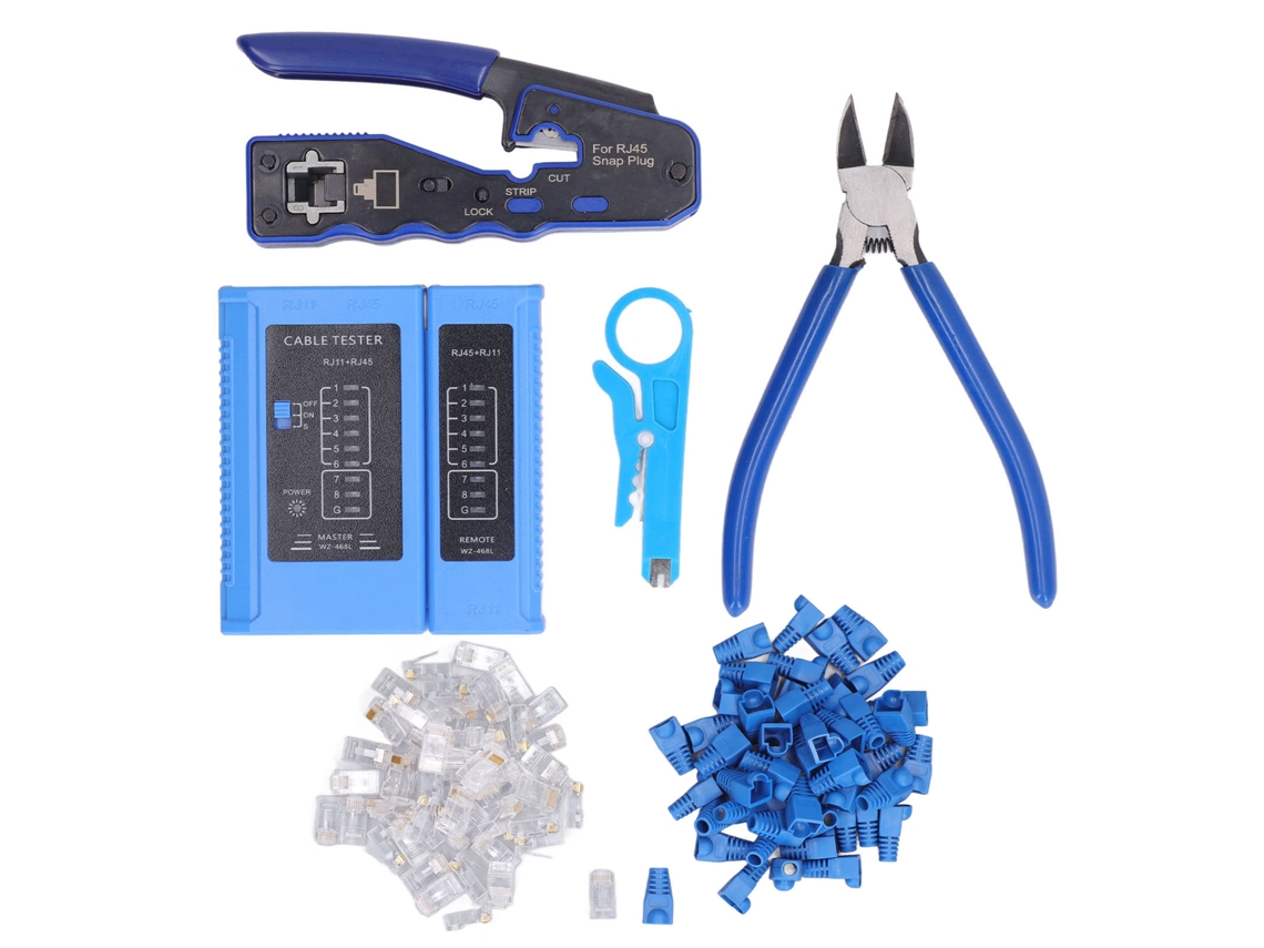 Juego De Herramientas De Crimpado Rj45 8p8c Para Cables Cat5e, Cat6 Y Cat6a Con Alicates Pelacables.