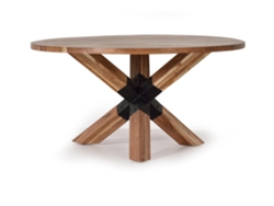 Mesa de Comedor en Madera de Acacia Natural con Patas de Metal Negro 76X150X150 GINER Y COLOMER
