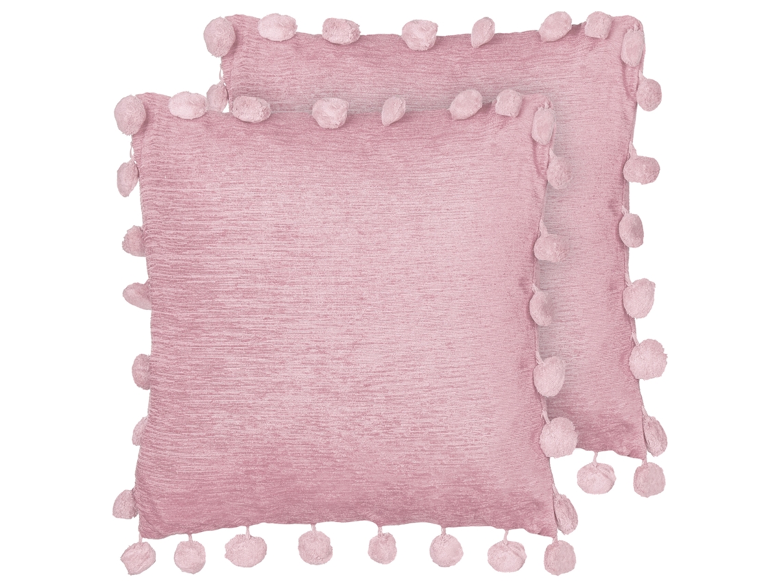 Cojines hechos a mano con borlas BELIANI Jasmine de Poliéster Rosa 45x45x15
