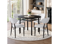 Conjunto De Mesa Redonda Moderna De 100 Cm En Madera Negra, Con 4 Sillas En Pu Blanco Y Respaldo Curvo Confortable, Para Salón
