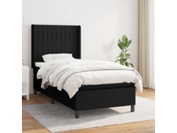 Cama con colchón de muelles y cabecero de tela negra (90x190 cm)