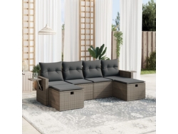 Conjunto de 6 sofás de jardín con cojines en mimbre gris DKD Home Decor