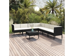 Conjunto de jardín de 8 piezas con cojines, mimbre sintético negro, DKD Home Decor