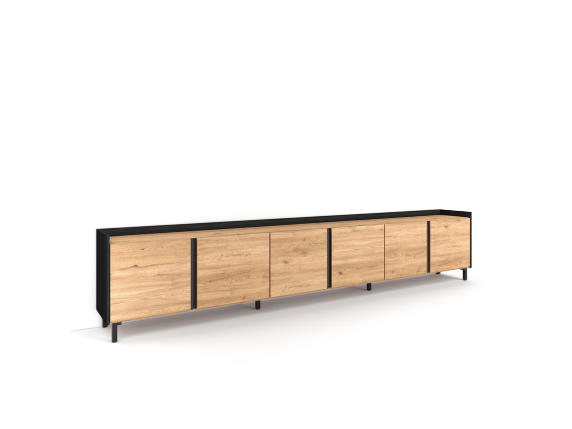Mueble Tv, Televisión, 309x35x61cm, Para Tv Hasta 80", Diseño Industrial, Roble Y Negro