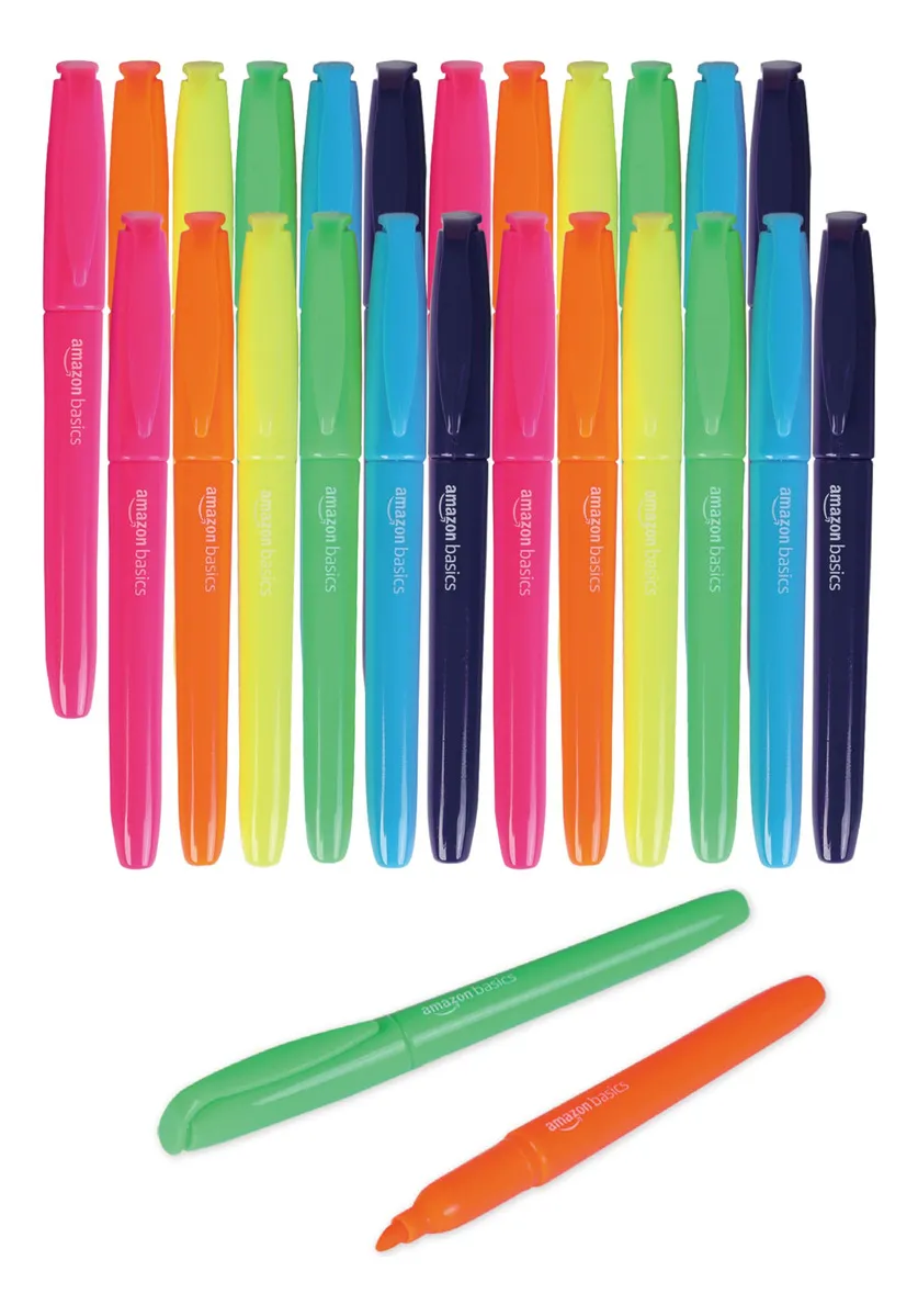 Marcadores de tinta fluorescente Amazon Basics, punta biselada (24 unidades)