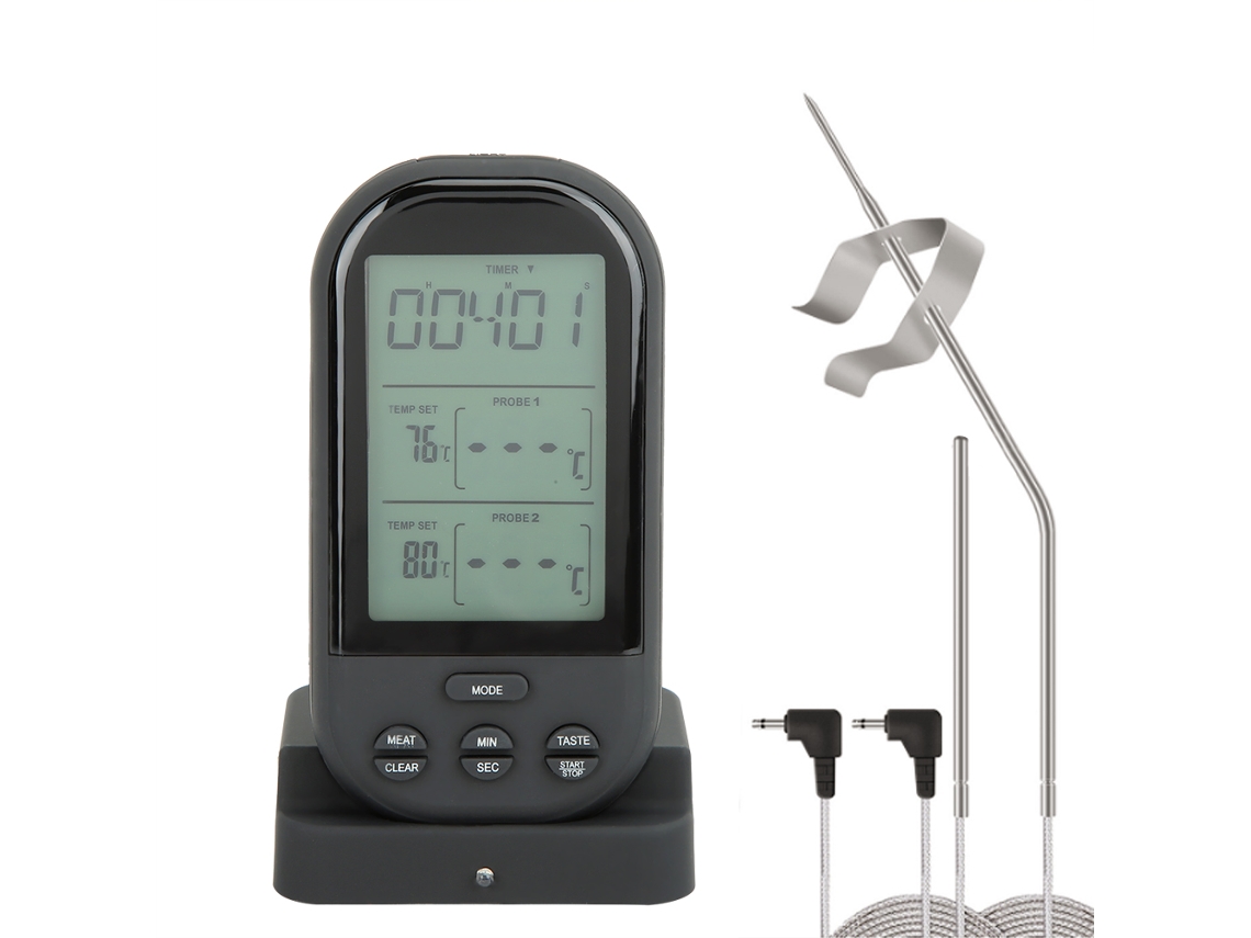 Termómetro Digital De Cocina Para Barbacoa Con Dos Sondas Y Pantalla (negro)