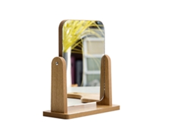 Espejo de maquillaje pequeño de madera plateada con rotación de 180° para sobremesa
