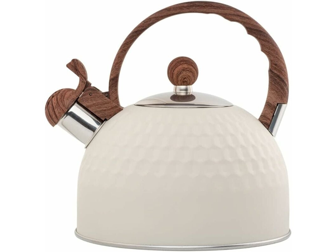 Hervidor elegante de acero inoxidable, asa resistente al calor y silbato para hervir sin problemas. La olla de gran capacidad garantiza la convección.