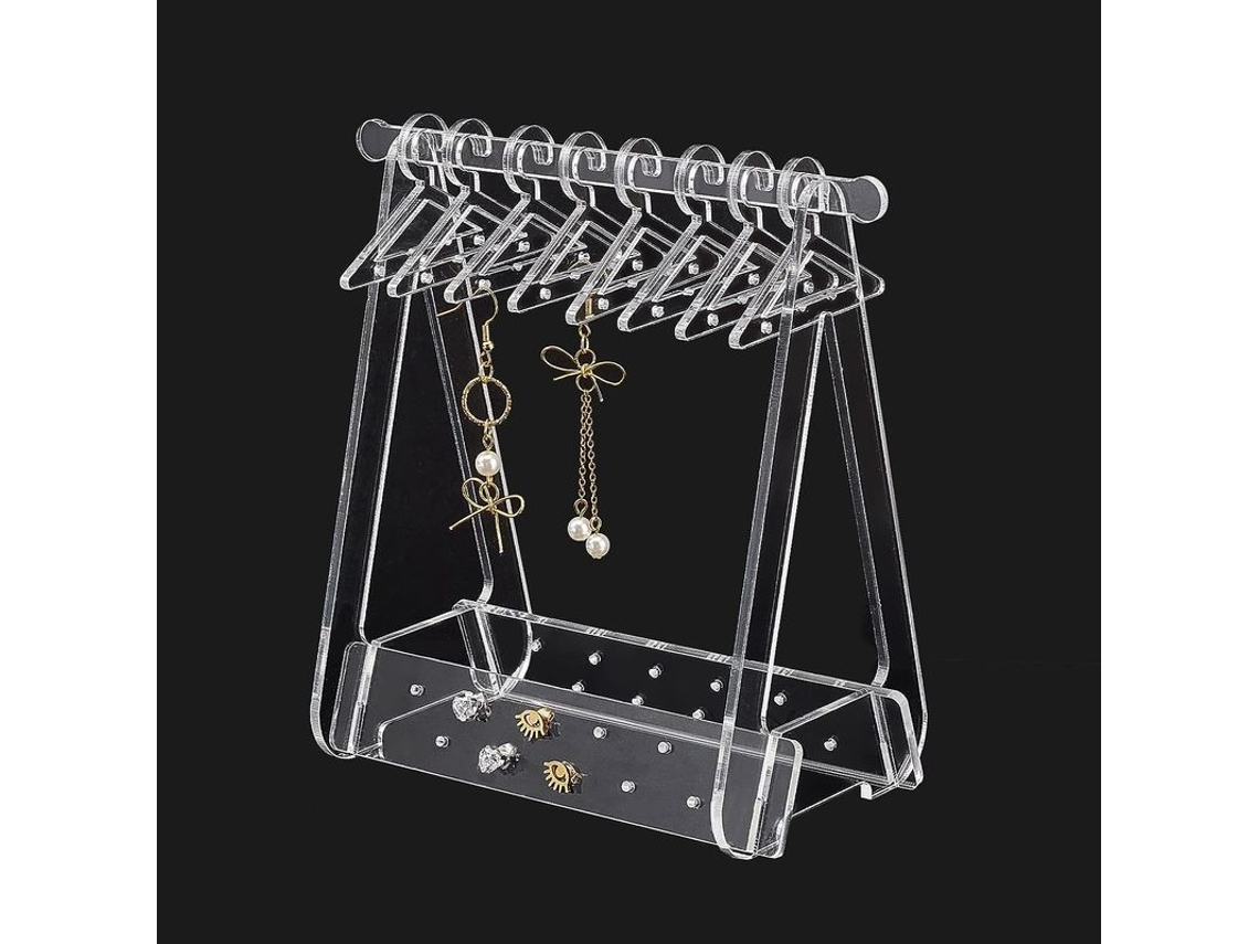 Organizador de joyas de acrílico transparente esmerilado, modelo 2026, con diseño de tendedero y 26 agujeros.