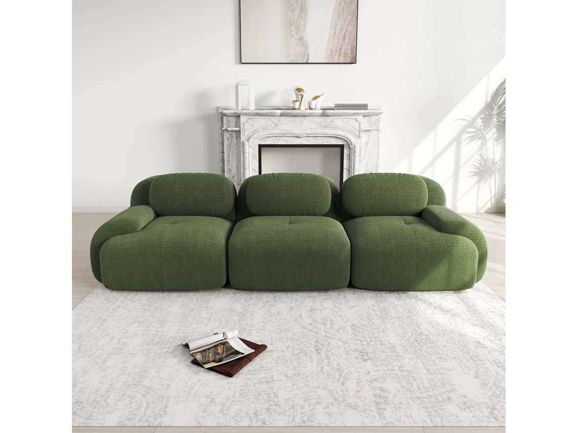 Sofá Modular 3 Plazas - Cordón Premium, Ergonómicas, Sin Montaje, Antideslizante - Verde