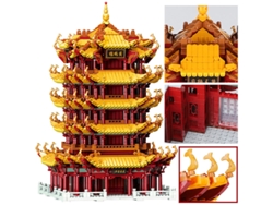 Modelo de grúa-pagoda amarilla con bloques de construcción - Juguetes y regalos famosos - MDUG