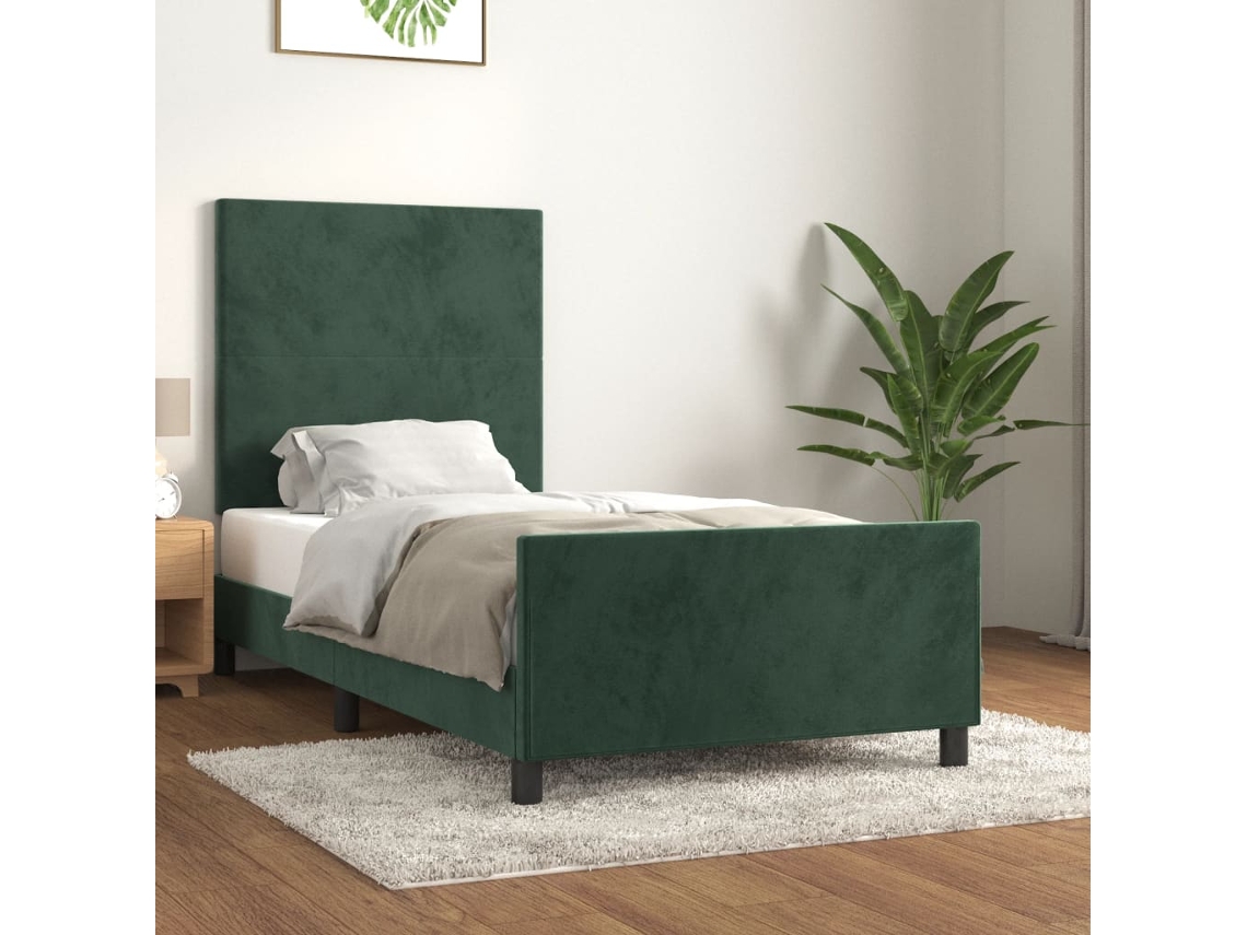 Estructura De Cama Sin Colchón Terciopelo Verde Oscuro 90x190cm