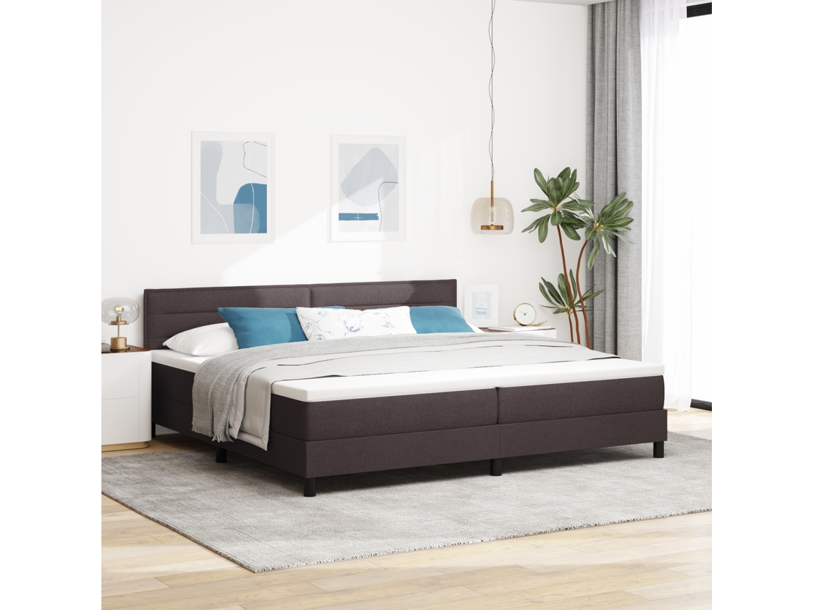 Cama Box Spring Con Colchón Y Led Marrón Oscuro 200x200 Cm Tela