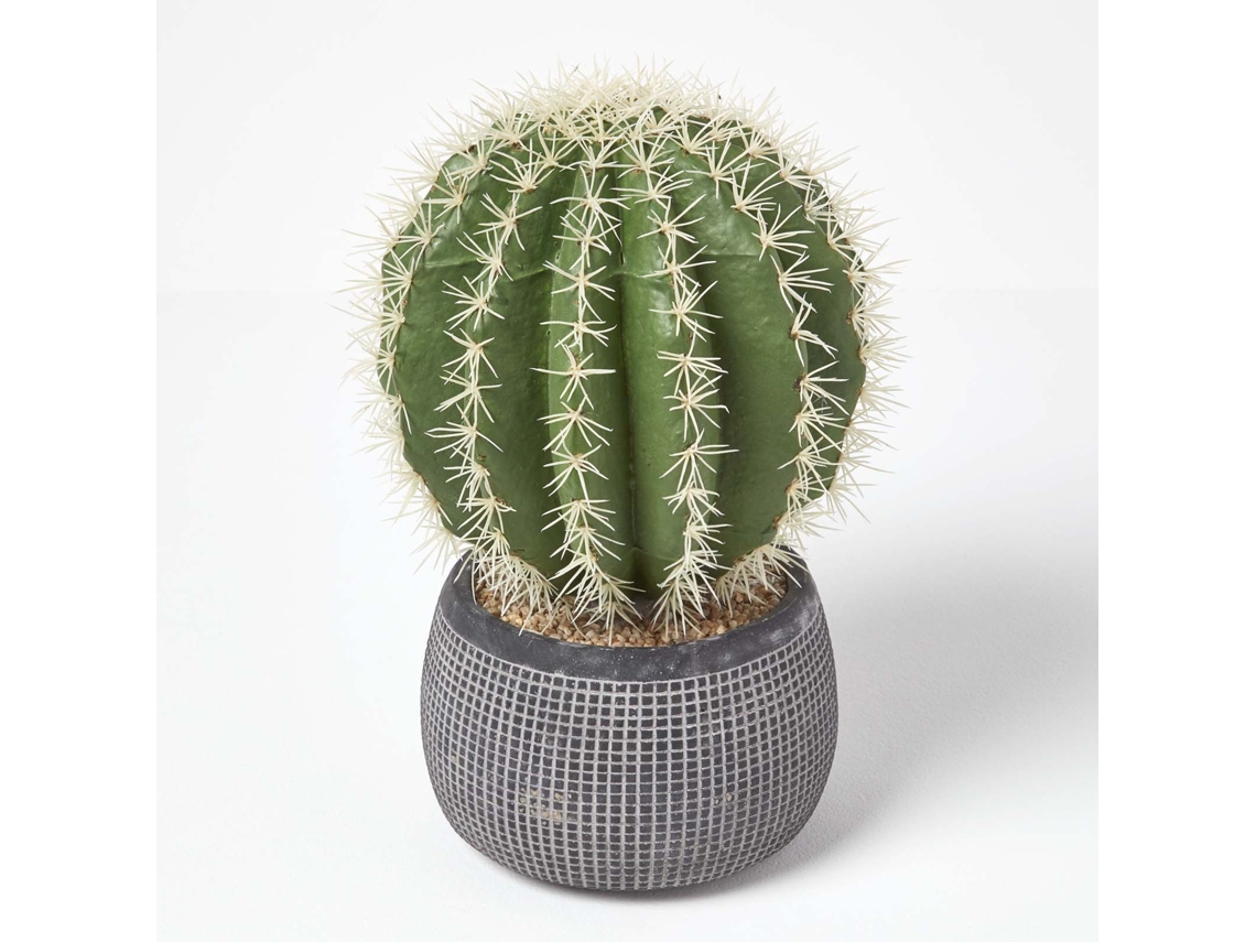 Cactus artificial barril dorado de Homescapes en maceta gris piedra texturizada, 38 cm de alto