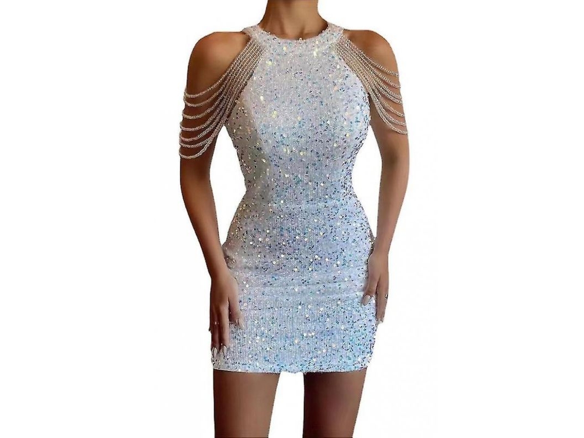 2026-vestido De Fiesta Corto Con Lentejuelas Doradas Hombros Al Aire Sexy Para Mujer Xpt Xxl Blanco