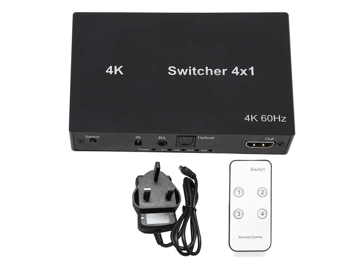 Interfaz De Conmutador Multimedia Hd 4kx2k Con Control Remoto Ir Y Enchufe Británico.