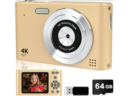 Mini cámara compacta UHD 4K, cámara digital, enfoque automático, zoom 16x, 64 g, dorada, Yizhood
