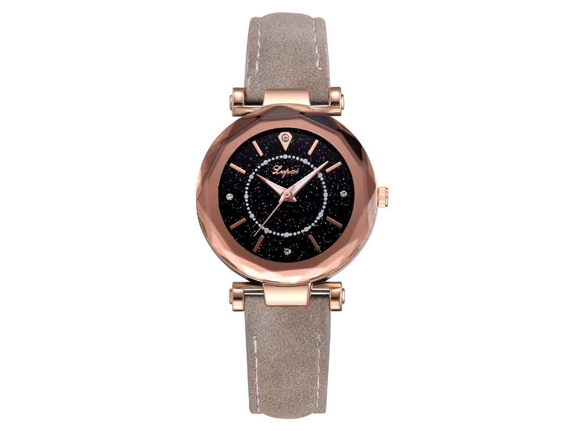 Reloj De Mujer Lvpai Con Correa De Piel Sintética Y Piedras Preciosas, Elegante Diseño Gris.