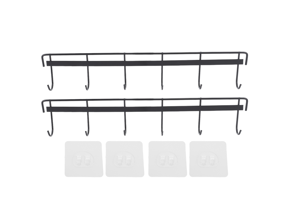 Perchero de pared de acero inoxidable con 6 ganchos, 2 negros