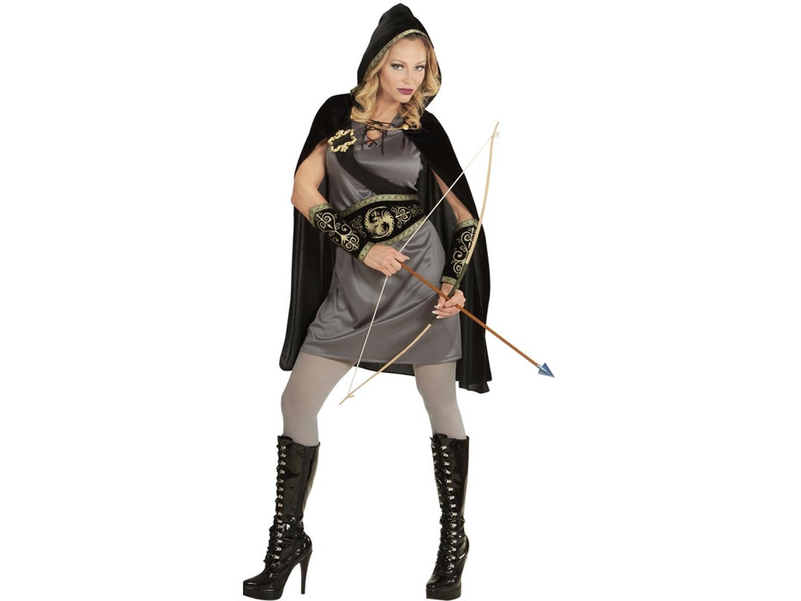 Disfraz de Arquera Medieval negro y gris para mujer