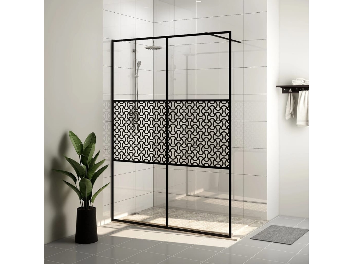 Mampara De Ducha Accesible Vidrio Esg Claro Negro 140x195 Cm