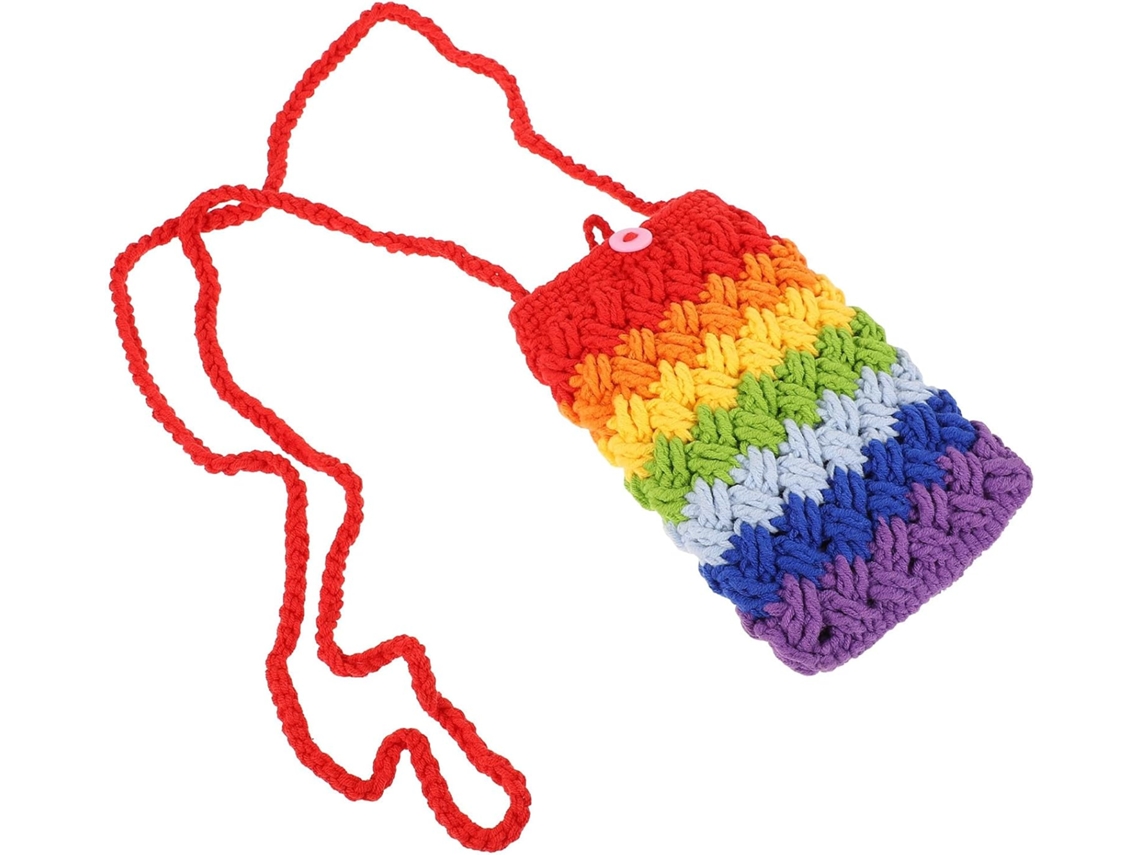 Bolso De Hombro De Lana Tejido A Mano Ciieeo Para Teléfonos Móviles, 16x10x2 Cm, Ligero Y Sencillo.