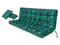 Cojín para columpio Hollywood, cojín suave para asiento, cojín duradero para columpio de jardín, cojín adecuado para caravanas, cojín para banco con respaldo - Ancho 120 cm - Hoja azul