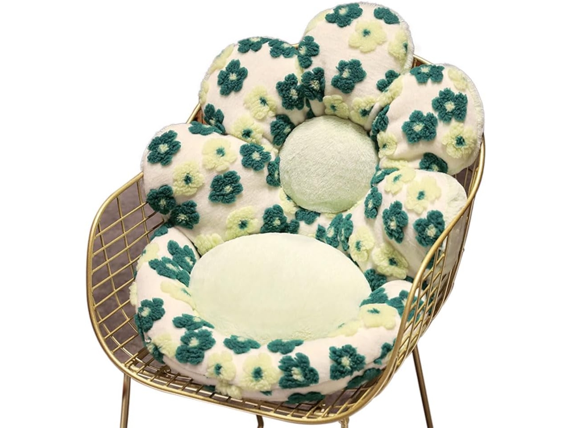 Cojín Para Silla Con Respaldo, Cómodo Cojín Para Asiento De Oficina, Decoración Del Hogar (flores Verdes/50 X 50 X 10 Cm) Digitallab
