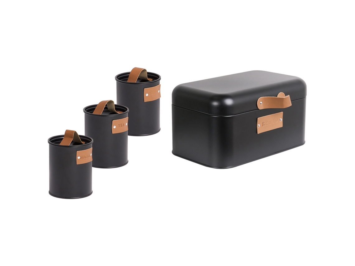 Caixa Para Pão Com 3 Recipientes Beliani Reverie De Ferro Preto 30x17x17